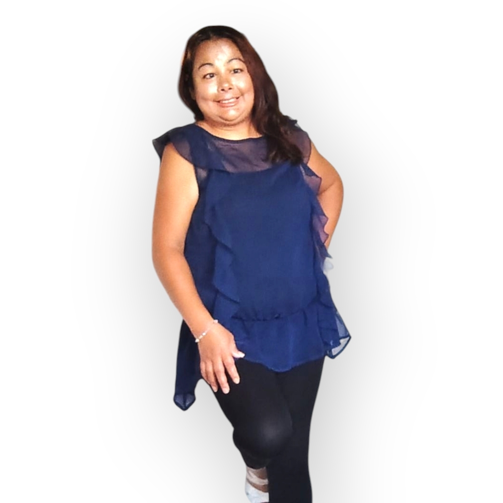 Jonathan Martin Navy Ruffle Blouse - Picture 7 of 16